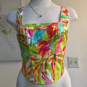 GUESS Vibrant Multicolor Printed Corset Crop Top Bustier Zip Back \Lined  S